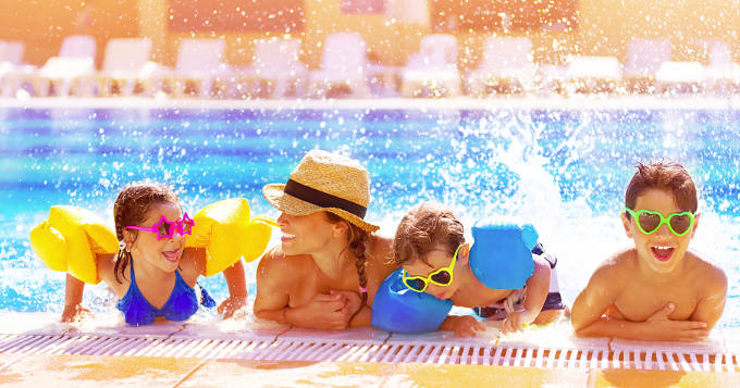 Family in the pool
