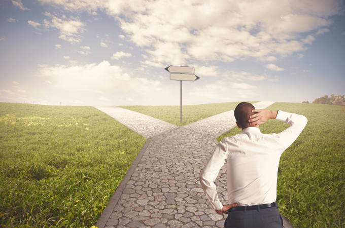 Man choosing a path